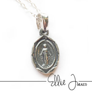 Silver mother mary medal necklace