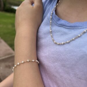 wire wrapped pearls on wrist neck