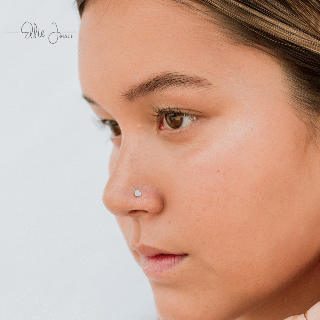 Heart Shaped Gold Nose Stud | 14k Solid Gold - 22G With (0.6mm Thickness) - 7mm and 14mm L -Bend & Straight Post