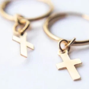 Cross Dangle Hoop Earring | 14K Gold | Yellow Gold Filled