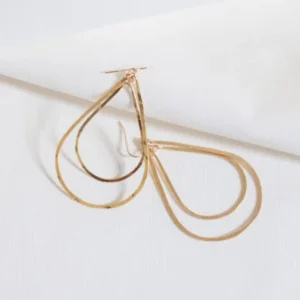 Double Tear Drop Gold Hoop Dangle Earrings in 14K Gold Filled