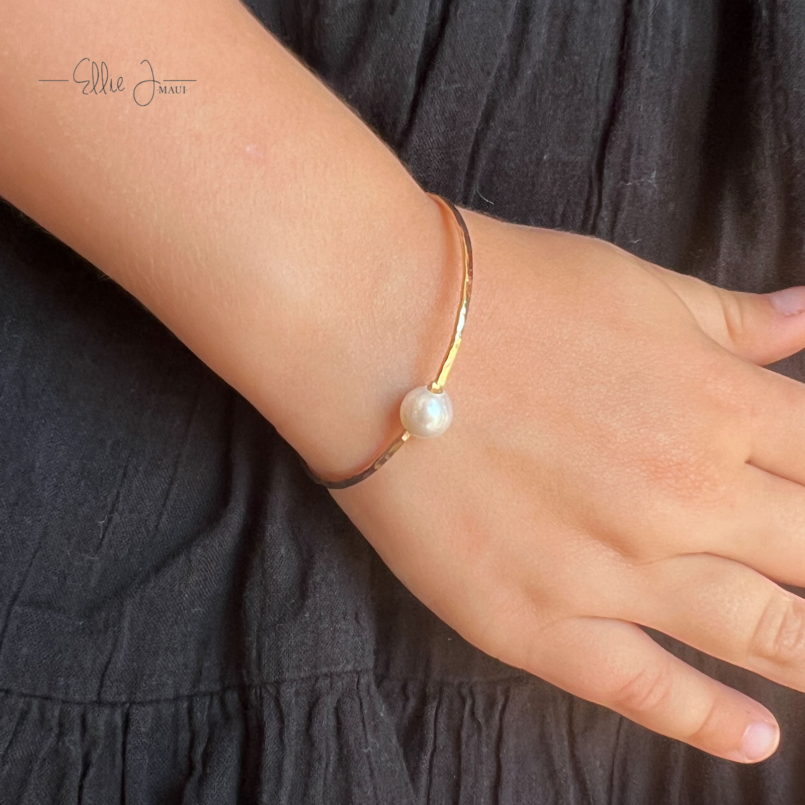 White Pearl Gold Bangle – Baptism Gift for Baby, June Birthstone