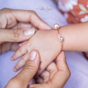 Pink Pearl Bangle in 14K Yellow Gold filled, Baby Girl Keepsake Gift