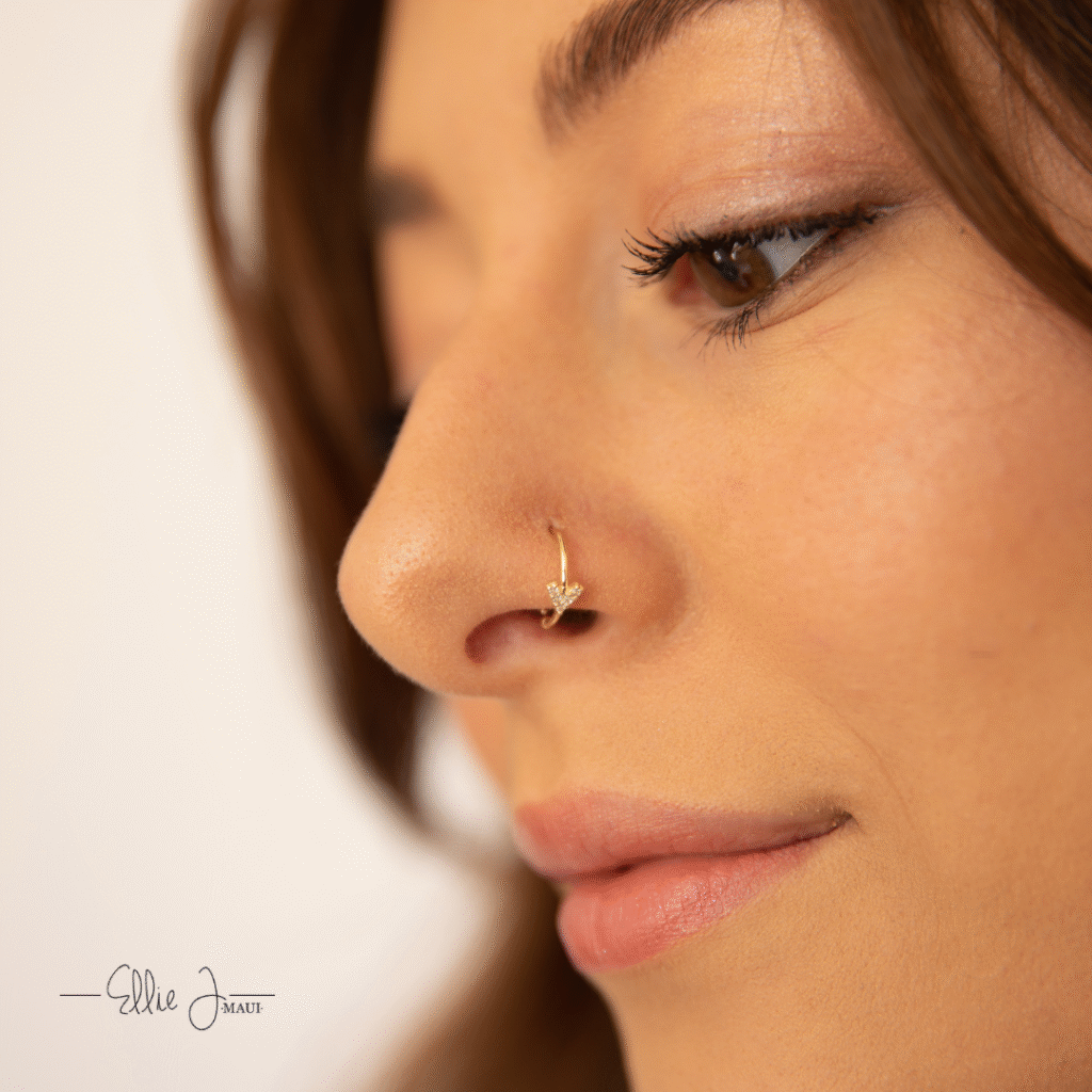 14K Solid Gold Adjustable Heart CZ Nose Hoop – 4mm Sparkling Cubic Zirconia, 20G 7mm-8mm Bypass Closure, Versatile for Nose, Tragus, Cartilage & More