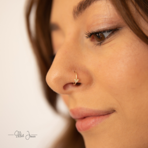 Diamond Heart Nose Hoop in 14k Gold CZ, 8MM 20 Gauge