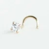 Cubic Zirconia Nose Stud Solid 14k Gold Ring in Curved/Straight