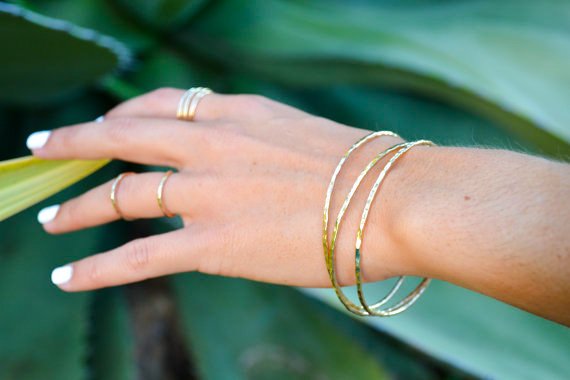 Stackable Bangle Bracelets for Womens in 14K Yellow Gold Filled