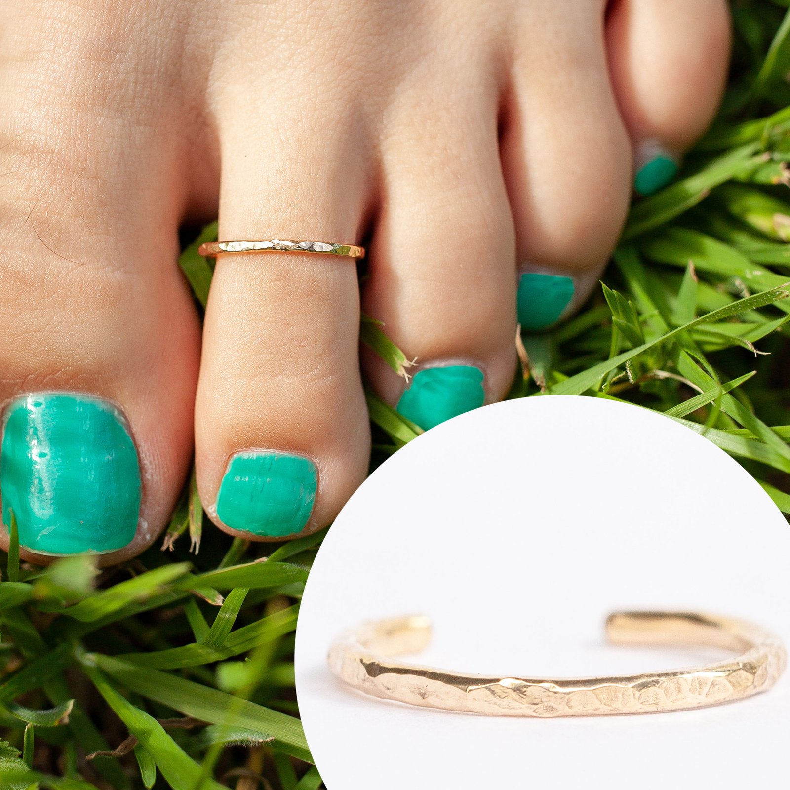 14K Gold Hammered Toe Ring