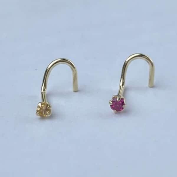 Gold Genuine Yellow and Pink sapphire Nose Stud