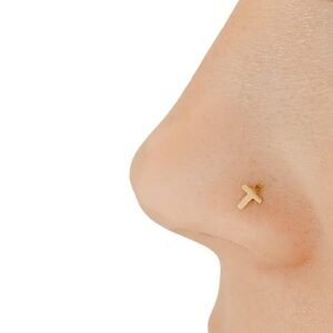 Solid 14k Gold Cross Nose Stud, Religious Piercing Jewelry