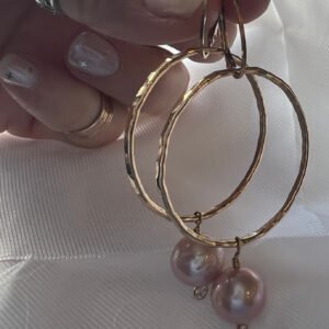 Fresh water pink pearl hoop earrings