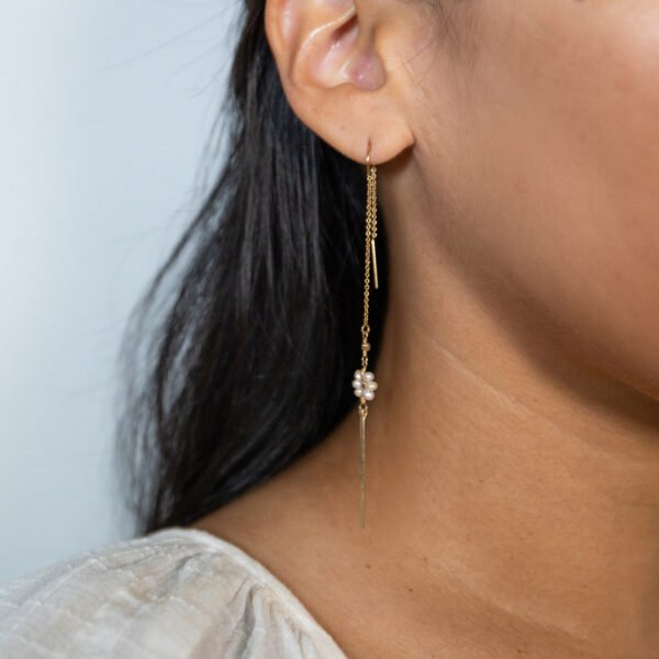 Threaded Pearl Earrings 14k gold filled with genuine pearls