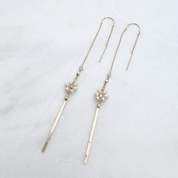 Threaded Pearl Earrings 14k gold filled with genuine pearls