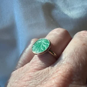 Bezel Carved Green Jadite Ring